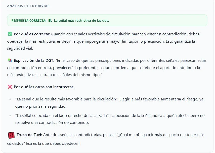 TutorVial.es · Tests con explicación: Por qué es correcta, por qué no lo son las otras y el truco de Tuvi.